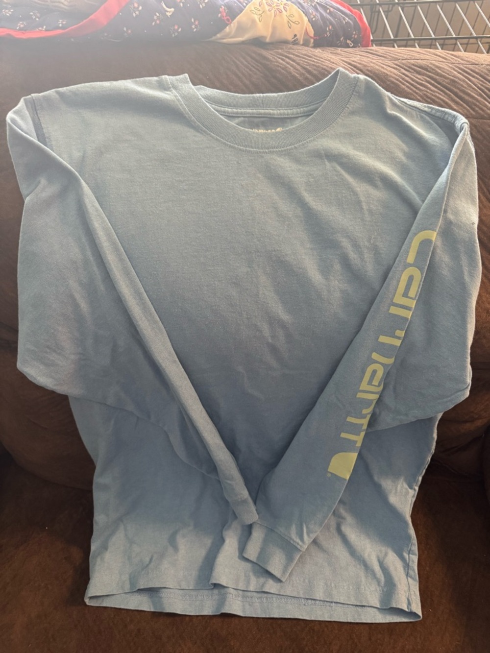 Carhartt Light Blue Long-Sleeve Crewneck Shirt with Sleeve Print